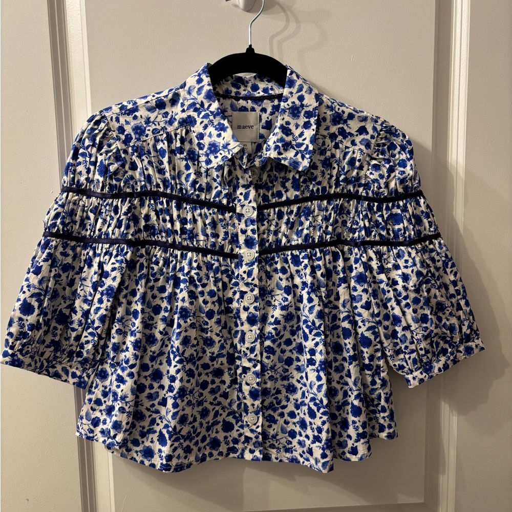 Maeve Blue and White Floral Blouse